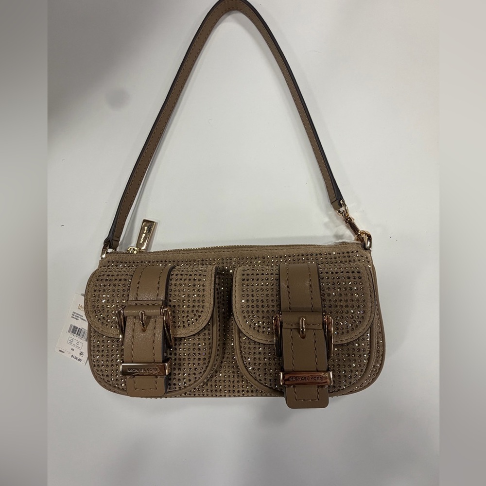 Michael Kors Zoe Small Rhinestoned Cargo Utility Shoulder Bag